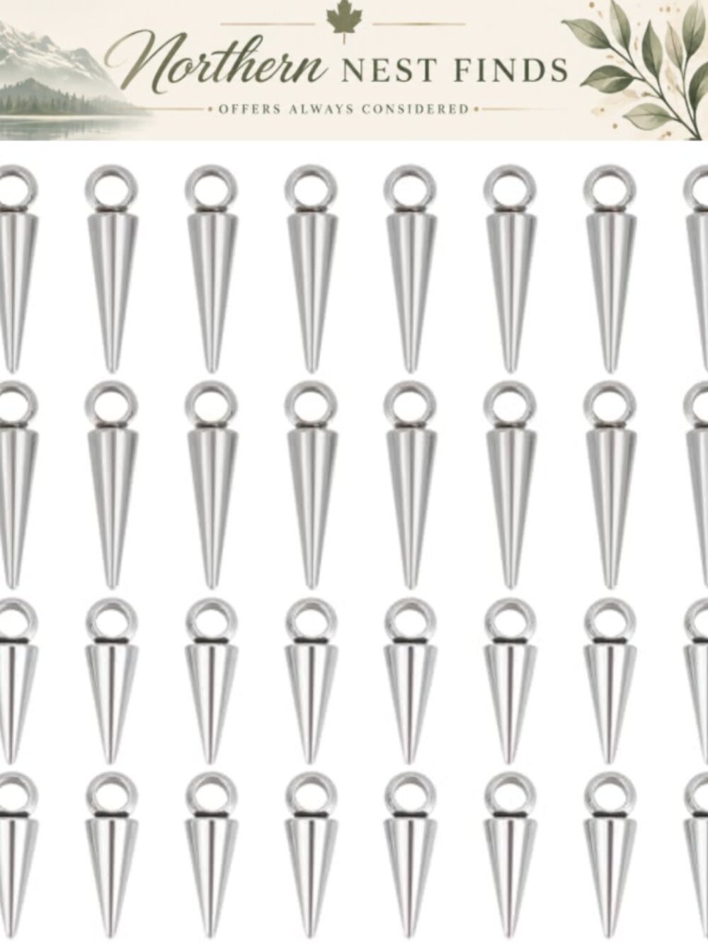 Titanium Steel Cone Spike Charms 3mm Hole DIY Jewelry Making 40pc